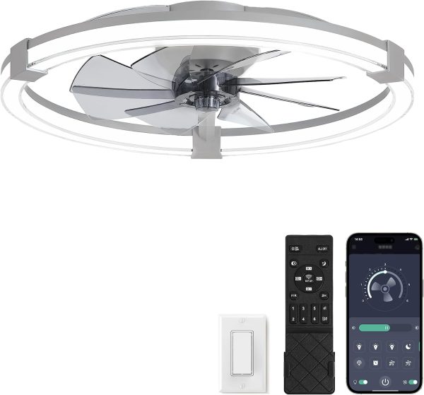 71B51j7zweL._AC_SL1500_.jpg Ceiling Fans with Lights 23 Inch Low Profile Fandelier with Remote Grey | 6 Speeds, Reversible, Dimmable Flush Mount Fan Light, Modern Ceiling Fan with Lights for Bedroom Bladeless