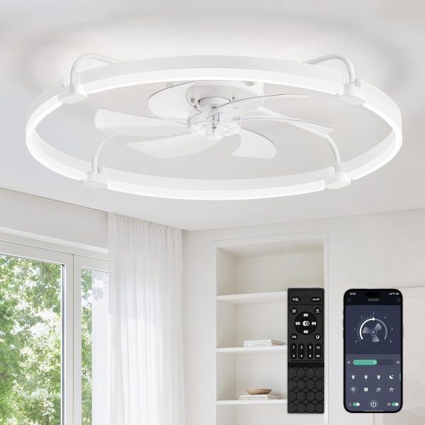 windphoto 30" Low Profile Ceiling Fans with Lights, Remote/APP Control, White | Wider Airflow, Stepless Dimmable LED, Quiet Reversible DC Motor, 6 Speeds, 3CCT, Timer, Bedroom, Living Room, Kitchen