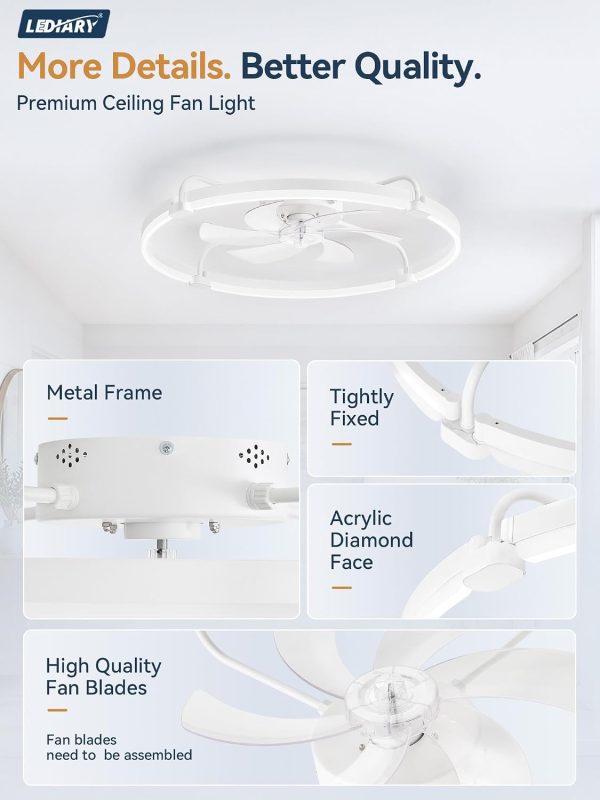 windphoto 30" Low Profile Ceiling Fans with Lights, Remote/APP Control, White | Wider Airflow, Stepless Dimmable LED, Quiet Reversible DC Motor, 6 Speeds, 3CCT, Timer, Bedroom, Living Room, Kitchen