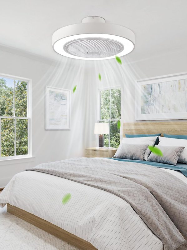 71BQUUEmIrL._AC_SL1500_.jpg windphoto 22in Bladeless Enclosed LED Ceiling Fan Light with Remote, White | Flush Mount, Modern, 6 Speed Adjustable, 3000-6000K Dimmable, 3000LM, Indoor Bedroom Living Room, Remote/APP Control