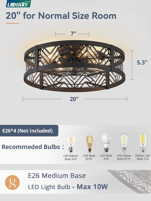 71BWMTfYrRL._AC_SL1500_.jpg windphoto 20" Caged Ceiling Fan with Light and Remote, Small Fandalier, Black | Flush Mount Low Profile, APP Control, Bladeless Industrial Enclosed, Quiet & Powerful for Bedroom, Kitchen, Dining Room