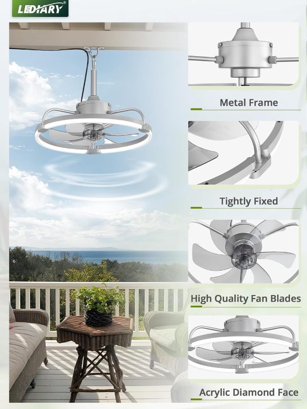 windphoto 20" Waterproof Grey Outdoor Ceiling Fan with Light for Gazebo | IP65 Wet Rated,APP Control,6-Speeds,3CCT Dimmable,Reverse DC Motor,Suitable for 10' x 12' Area,Plug In for Patio,Porch