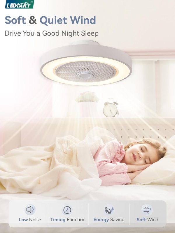 71BrF-3dzBL._AC_SL1500_.jpg windphoto 20 Inch Low Profile Bladeless Enclosed LED Ceiling Fan Light, White | Flush Mount, Modern, 6 Speed Adjustable, 3000-6000K Dimmable, 3000LM, Indoor Bedroom Living Room, Remote/APP Control