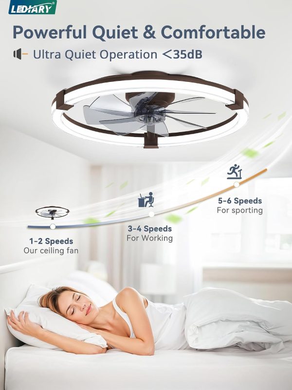 71ByC1jcMZL._AC_SL1500_.jpg Ceiling Fans with Lights 23 Inch Low Profile Fandelier with Remote Brown | 6 Speeds, Reversible, Dimmable Flush Mount Fan Light, Modern Ceiling Fan with Lights for Bedroom Bladeless