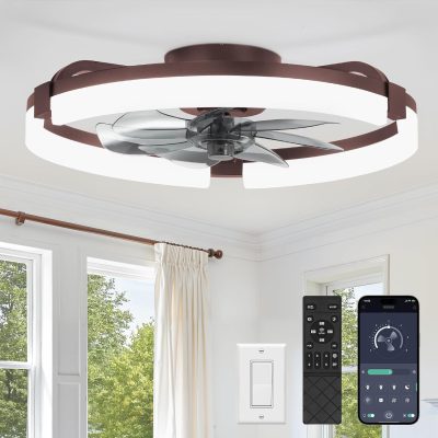 71C4E0cu9bL._AC_SL1500_.jpg windphoto 20" Ceiling Fans with Lights, Low Profile Fandelier for Bedroom | Flush Mount Fan Light, Stepless Dimmable, App/Remote Control, 3 CCT Led, 6 Speeds, Quiet Reversible DC Motor, Brown