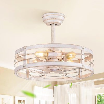 71CMNnyKkxL._AC_SL1500_.jpg windphoto 20 inch Fandelier Caged Ceiling Fan with Light, White Gold | 6 Speed Adjustable,Timing, Quiet & Powerful DC, Small, Farmhouse, Industrial, Enclosed, Bladeless, Bedroom, Kitchen, Downrod