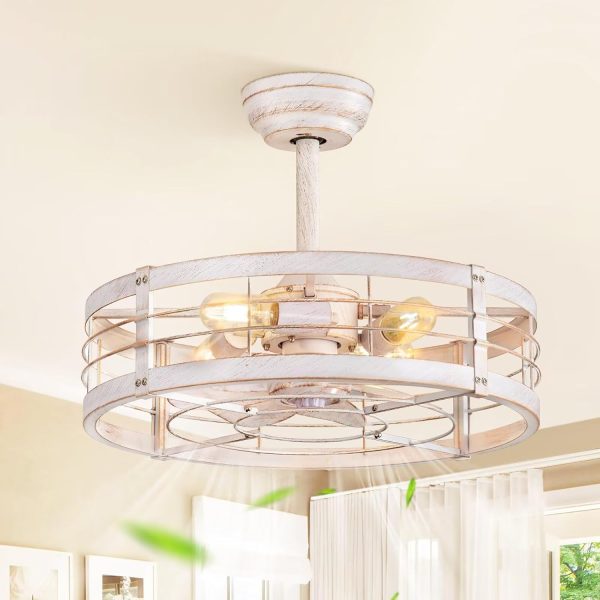 71CMNnyKkxL._AC_SL1500_.jpg windphoto 20 inch Fandelier Caged Ceiling Fan with Light, White Gold | 6 Speed Adjustable,Timing, Quiet & Powerful DC, Small, Farmhouse, Industrial, Enclosed, Bladeless, Bedroom, Kitchen, Downrod