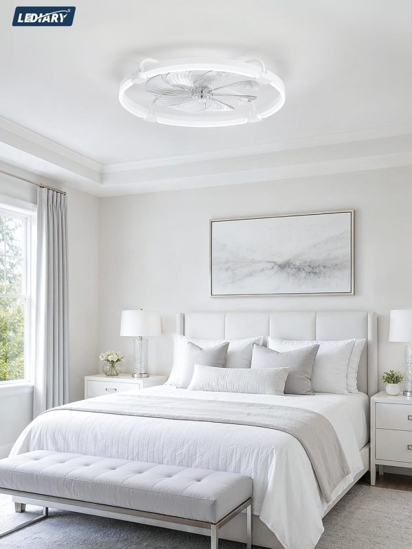 windphoto 24" Low Profile Ceiling Fans with Lights, Remote/APP Control, White | Wider Airflow, Stepless Dimmable LED, Quiet Reversible DC Motor, 6 Speeds, 3CCT, Timer, Bedroom, Living Room, Kitchen