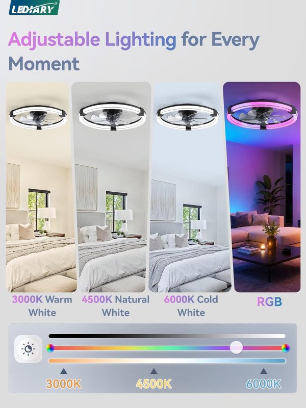 71CTIjVi2SL._AC_SL1500_.jpg windphoto Ceiling Fan with Light,20inch Low Profile Fandelier with Remote RGB | RGB,6 Speeds, Reversible DC Motor, Dimmable Flush Mount Fan Light, Modern fans for Bedroom
