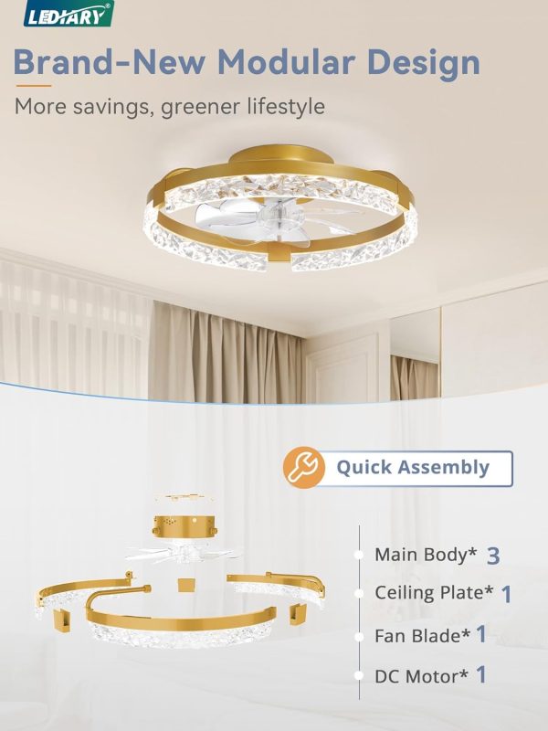 71Cc182y91L._AC_SL1500_.jpg windphoto 20 Inch Low Profile Ceiling Fans with Lights and Remote, Fandelier Ceiling Fan Flush Mount, 3000K-6000K Dimmable LED Fan Light, Gold Modern Ceiling Fans with Lights for Bedroom | Flush Mount, Fandelier, 3000K-6000K, Dimmable LED, for Bedroom