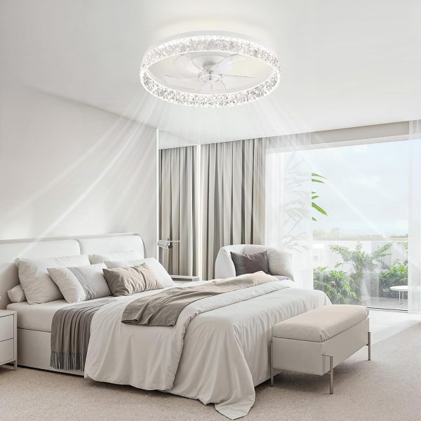 71CfriLV9HL._AC_SL1500_.jpg windphoto 22" Ceiling Fans with Lights and Remote, Fandelier White | 3CCT, 6 Speeds, Dimmable Low Profile, Flush Mount Ceiling Fan, Timer, Reversible, Memory, Bedroom, Living Room, Kitchen