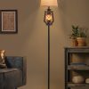 71CsytPhSL._AC_SL1500_.jpg windphoto LED Flashing Flame Night Lantern Floor Lamp Decor | Farmhouse Standing with Beige Linen Drum Lampshade Rustic for Living Room, Bedroom Home