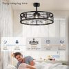 windphoto 30 inch Fandelier Caged Ceiling Fan with Light and Remote, Black | 6 Speed Adjustable,Timing, Quiet & Powerful DC, Large, Farmhouse, Industrial, Enclosed, Bladeless, Bedroom, Kitchen, Downrod