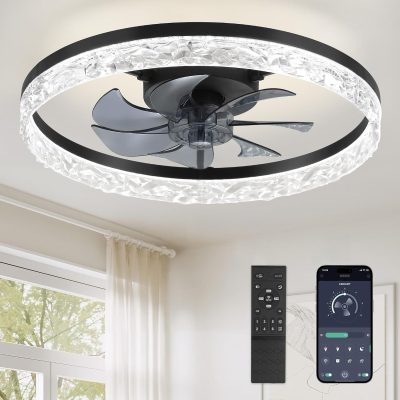 71D-LKuj53L._AC_SL1500_.jpg windphoto 20" Modern Ceiling Fans with Lights and Remote, Black Fandelier | Dimmable Low Profile, Flush Mount Ceiling Fan, Stepless Color Temperature Change, 6 Speeds, Bedroom, Living Room, Kitchen