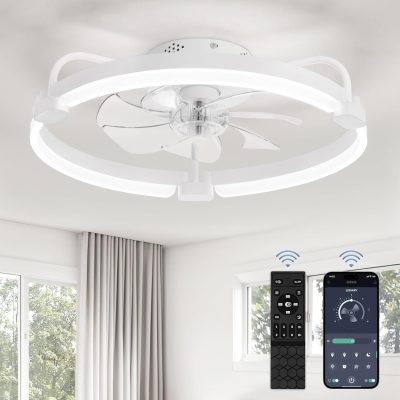 71D2FnTVigL._AC_SL1500_.jpg windphoto 20" Ceiling Fans with Lights and Remote, Low Profile Led Fan Light | Flush Mount, Stepless Dimmable Fandelier, 6 Speeds, 3 CCT, Quiet Reversible DC Motor, 2H Timer, Bedroom, Living Room, White