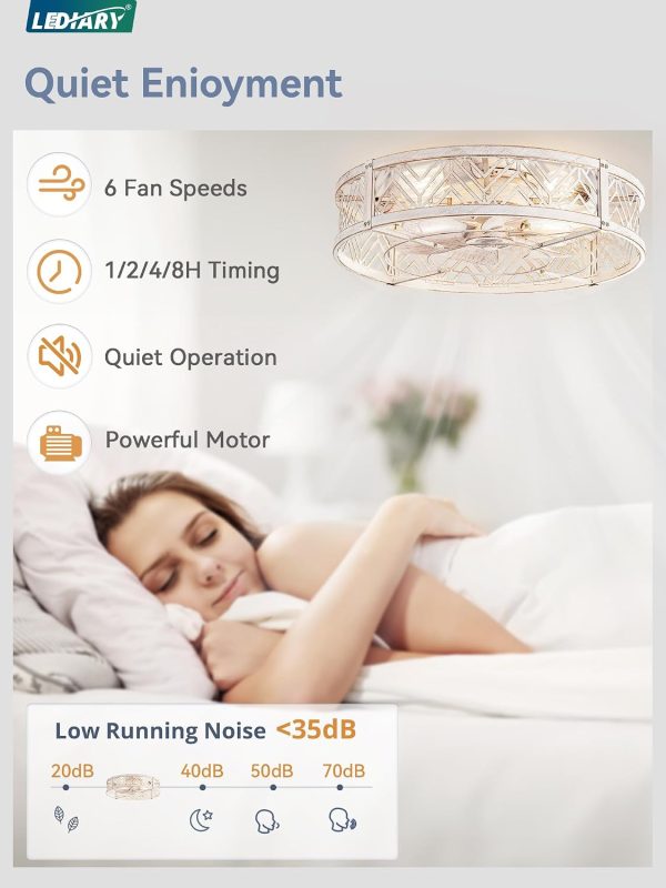 71D2etDMorL._AC_SL1500_.jpg windphoto 23" Caged Ceiling Fan with Light and Remote, Large Fandalier, White | Flush Mount Low Profile, APP Control, Bladeless Industrial Enclosed, Quiet & Powerful for Bedroom, Kitchen, Dining Room