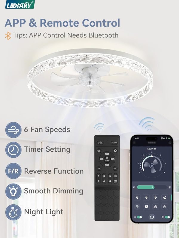 71DV9wwFa5L._AC_SL1500_.jpg windphoto 20" Modern Ceiling Fans with Lights and Remote, White Fandelier | Dimmable Low Profile, Flush Mount Ceiling Fan, Stepless Color Temperature Change, 6 Speeds, Bedroom, Living Room, Kitchen