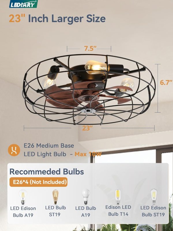 71DYGanhoL._AC_SL1500_.jpg windphoto 23" Caged Farmhouse Ceiling Fans with Lights and Remote/App, Black | Flush Mount Bladeless Low Profile, Fandalier Large Rustic, Industrial Enclosed, Quiet & Powerful for Bedroom, Kitchen, Indoor