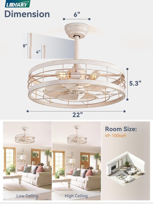 71Ds8JLJ12L._AC_SL1500_.jpg windphoto 22 inch Caged Bladeless Ceiling Fan Light with Remote, White Gold | 6 Speed Adjustable,Timing, Quiet & Powerful DC, Small, Farmhouse, Industrial, Enclosed, Bladeless, Bedroom, Kitchen, Downrod