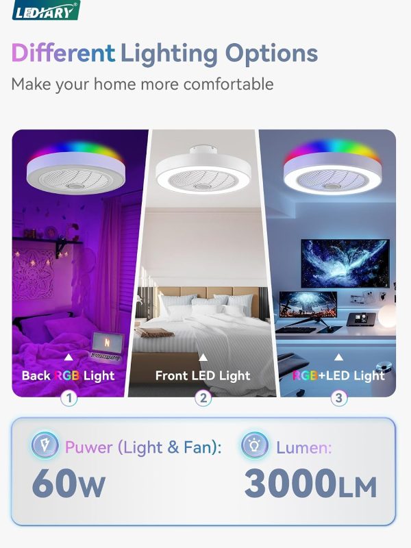 71E14meELyL._AC_SL1500_.jpg windphoto 22 Inch Low Profile Bladeless LED Ceiling Fan Light, White RGB | Flush Mount, Modern, 6 Speed Adjustable, 3000-6000K Dimmable, 3000LM, Indoor Bedroom Living Room, Remote/APP Control