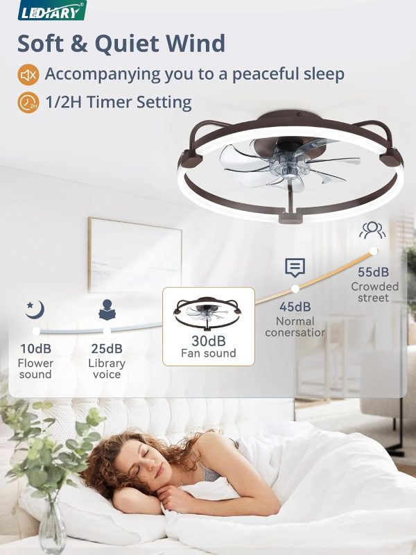 71E4sThH5GL._AC_SL1500_.jpg windphoto 20" Ceiling Fans with Lights and Remote, Low Profile Led Fan Light | Flush Mount, Stepless Dimmable Fandelier, 6 Speeds, 3 CCT, Quiet Reversible DC Motor, 2H Timer, Bedroom, Living Room, Brown
