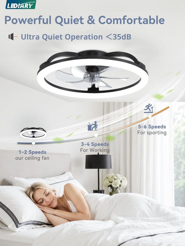 71E7TQdx9L._AC_SL1500_.jpg windphoto 23" Ceiling Fans with Lights and Remote for Bedroom, Black | Low Profile Fan Light, 3000K-6000K Stepless Dimmable Fandelier, 6 Speed, Reversible DC Motor, APP & Remote Control, Low Noice