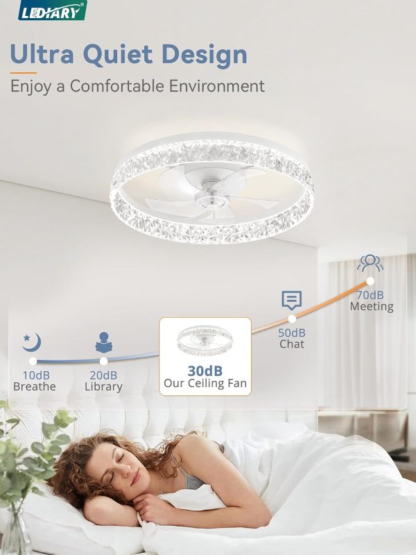 windphoto 22" Low Profile Ceiling Fans with Lights, APP & Remote, White | Flush Mount, Fandelier, 3000K-6000K, Dimmable LED, for Bedroom