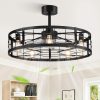 windphoto 30 inch Fandelier Caged Ceiling Fan with Light and Remote, Black | 6 Speed Adjustable,Timing, Quiet & Powerful DC, Large, Farmhouse, Industrial, Enclosed, Bladeless, Bedroom, Kitchen, Downrod