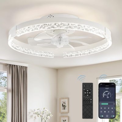 71Ee1oJxpLL._AC_SL1500_.jpg windphoto 19.7" Low Profile Ceiling Fans with Lights, APP & Remote, White | Flush Mount, Dimmable LED, 3000-6000K, Fandelier, 6 Speeds, for Bedroom