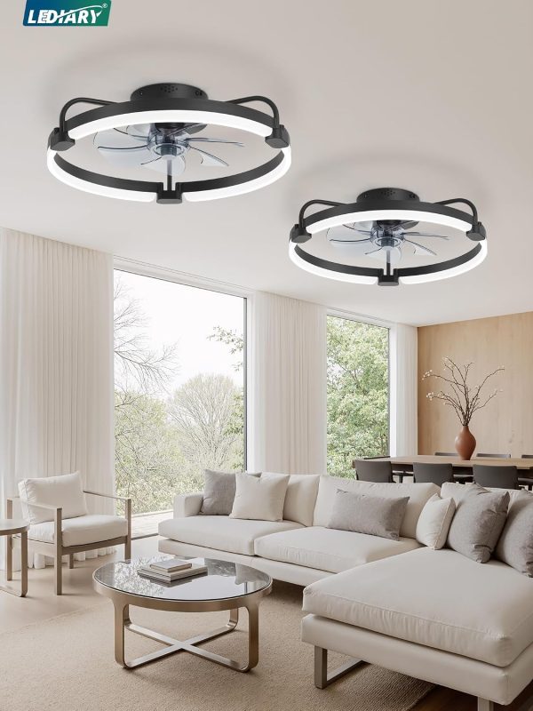 71ElFEPDufL._AC_SL1500_.jpg windphoto 2 Pack 20" Low Profile Ceiling Fans with Lights and Remote | Flush Mount, Stepless Dimmable Fandelier, 6 Speeds, 3 CCT, Quiet Reversible DC Motor, 2H Timer, Bedroom, Living Room, Black