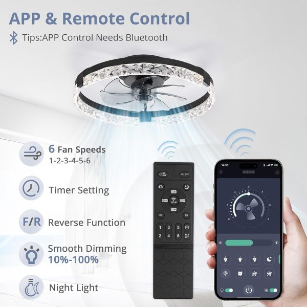 71Er-jus0kL._AC_SL1500_.jpg windphoto 2 Pack 20" Modern Ceiling Fans with Lights and Remote, Black | Fandelier, Dimmable Low Profile, Flush Mount, Stepless Color Temperature Change, 6 Speeds, Bedroom, Living Room, Kitchen