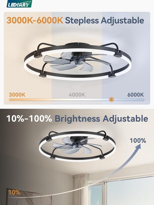 71EyU7-mk3L._AC_SL1500_.jpg windphoto 30" Ceiling Fans with Lights and Remote, Low Profile Led Fan Light | Flush Mount, Stepless Dimmable Fandelier, 6 Speeds, 3 CCT, Quiet Reversible DC Motor, 2H Timer, Bedroom, Living Room, Black