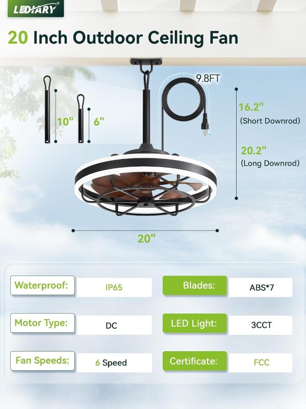 71EzOcYkEGL._AC_SL1500_.jpg windphoto 20" Outdoor Ceiling Fans with Light, IP65 Waterproof Gazebo Fan | Outdoor Fan with Hanging Hook, Remote & App Control, 3CCT Dimmable,Timer, Caged Plug in Ceiling Fan for Patio, Porch, Pergola