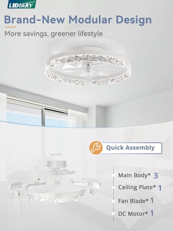 71Fee2Hi8dL._AC_SL1500_.jpg windphoto 20 Inch Low Profile Ceiling Fans with Lights and Remote, Fandelier Ceiling Fan Flush Mount, 3000K-6000K Dimmable LED Fan Light, White Modern Ceiling Fans with Lights for Bedroom | Flush Mount, Fandelier, 3000K-6000K, Dimmable LED, for Bedroom