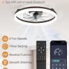 windphoto 20" Low Profile Ceiling Fans with Lights, APP & Remote, Brown | Flush Mount, Dimmable LED, Quiet DC Motor, Reversible, 6 Speeds, Fandelier, for Bedroom