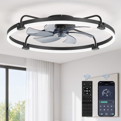71FpSyqt5tL._AC_SL1500_.jpg windphoto 30" Ceiling Fans with Lights and Remote, Low Profile Led Fan Light | Flush Mount, Stepless Dimmable Fandelier, 6 Speeds, 3 CCT, Quiet Reversible DC Motor, 2H Timer, Bedroom, Living Room, Black