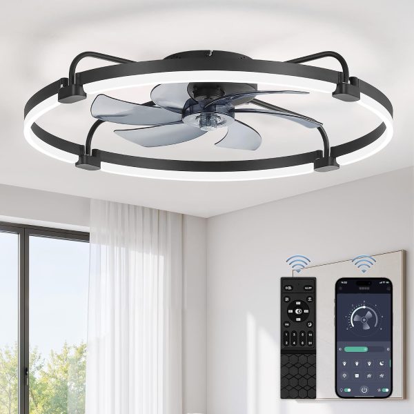 71FpSyqt5tL._AC_SL1500_.jpg windphoto 30" Ceiling Fans with Lights and Remote, Low Profile Led Fan Light | Flush Mount, Stepless Dimmable Fandelier, 6 Speeds, 3 CCT, Quiet Reversible DC Motor, 2H Timer, Bedroom, Living Room, Black