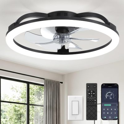 71FsjzbpSLL._AC_SL1500_.jpg windphoto 23" Ceiling Fans with Lights and Remote for Bedroom, Black | Low Profile Fan Light, 3000K-6000K Stepless Dimmable Fandelier, 6 Speed, Reversible DC Motor, APP & Remote Control, Low Noice