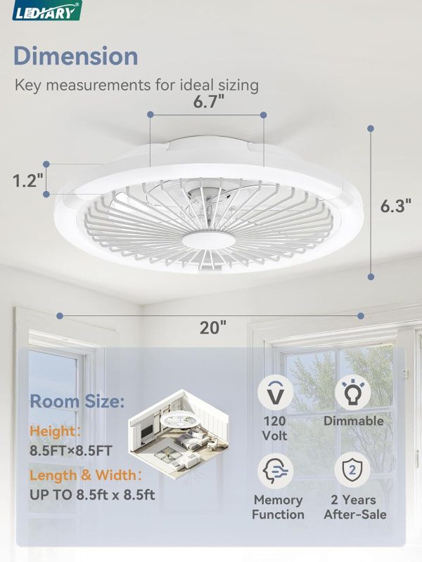 71G-EoWyIgL._AC_SL1500_.jpg windphoto 20" Bladeless Ceiling Fan with Light, Enclosed Low Profile Flush Mount LED Fandelier with Remote Control