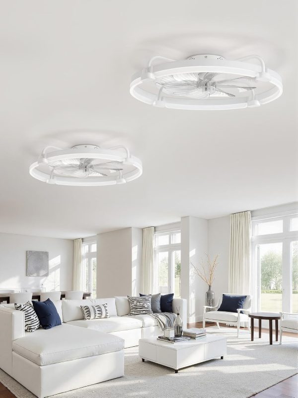 71G-FyqIeGL._AC_SL1500_.jpg windphoto 2 Pack 24" Ceiling Fans with Lights and Remote, Low Profile | Flush Mount, Stepless Dimmable Fandelier, 6 Speeds, 3 CCT, Quiet Reversible DC Motor, 2H Timer, Bedroom, Living Room, White