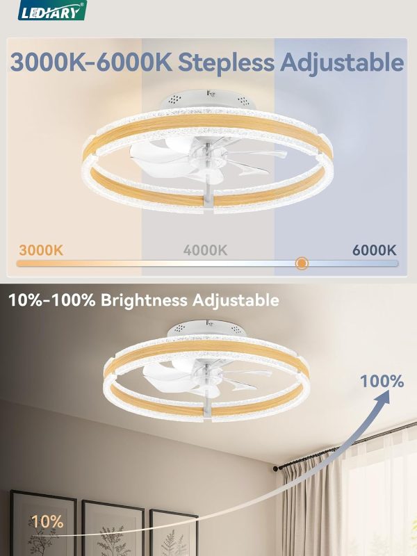 71G3nSpB79L._AC_SL1500_.jpg windphoto Ceiling Fans with Lights and Remote, 20'' Low Profile Ceiling Fan with Light, 3000-6000K Dimmable Fandelier Ceiling Fans, Modern Flush Mount Fan Light for Bedroom with 6 Wind Speeds-Wood Grain | 3000-6000K Dimmable LED, 6 Wind Speeds, Quiet Reversible DC Motor, Small Flush Mount Fandelier for Bedroom, Living Room