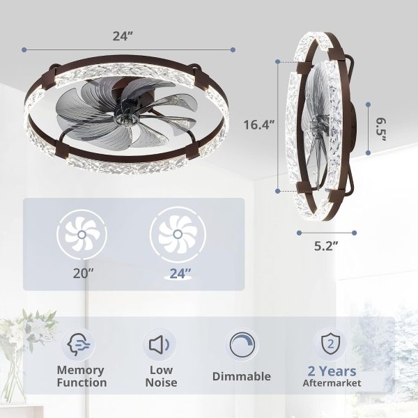 71GKpe1ozL._AC_SL1500_.jpg windphoto 2 Pack 24" Ceiling Fans with Lights and Remote, Fandelier Brown | 3CCT, 6 Speeds, Dimmable Low Profile, Flush Mount Ceiling Fan, Timer, Reversible, Memory, Bedroom, Living Room, Kitchen