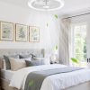 windphoto 20" Low Profile Bladeless Ceiling Fan with Light, Remote&APP, White | Flush Mount, 6 Speed Adjustable, 3000-6000K Dimmable LED, Modern Enclosed Fandelier with Timming, Bedroom, Kids Room