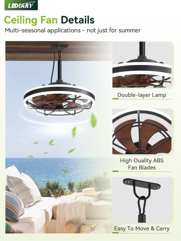 71Gk4HpKQIL._AC_SL1500_.jpg windphoto 20" Outdoor Ceiling Fans with Light, IP65 Waterproof Gazebo Fan | Outdoor Fan with Hanging Hook, Remote & App Control, 3CCT Dimmable,Timer, Caged Plug in Ceiling Fan for Patio, Porch, Pergola
