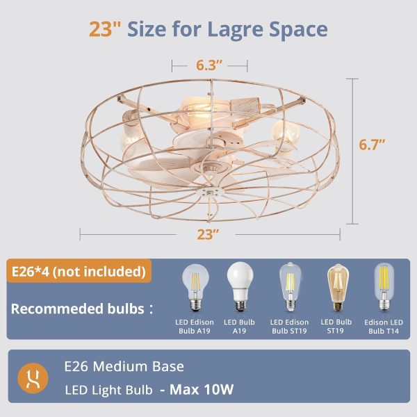 71H4WQgVpUL._AC_SL1500_.jpg windphoto 23" Caged Farmhouse Ceiling Fans with Lights and Remote/App, White | Flush Mount Bladeless Low Profile, Fandalier Large Rustic, Industrial Enclosed, Quiet & Powerful for Bedroom, Kitchen, Indoor