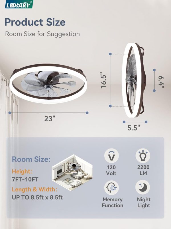 71H9KzRS5WL._AC_SL1500_.jpg windphoto 23" Low Profile Ceiling Fans with Lights, APP & Remote, Brown | Flush Mount, Dimmable LED, Quiet DC Motor, Reversible, 6 Speeds, Fandelier, for Bedroom