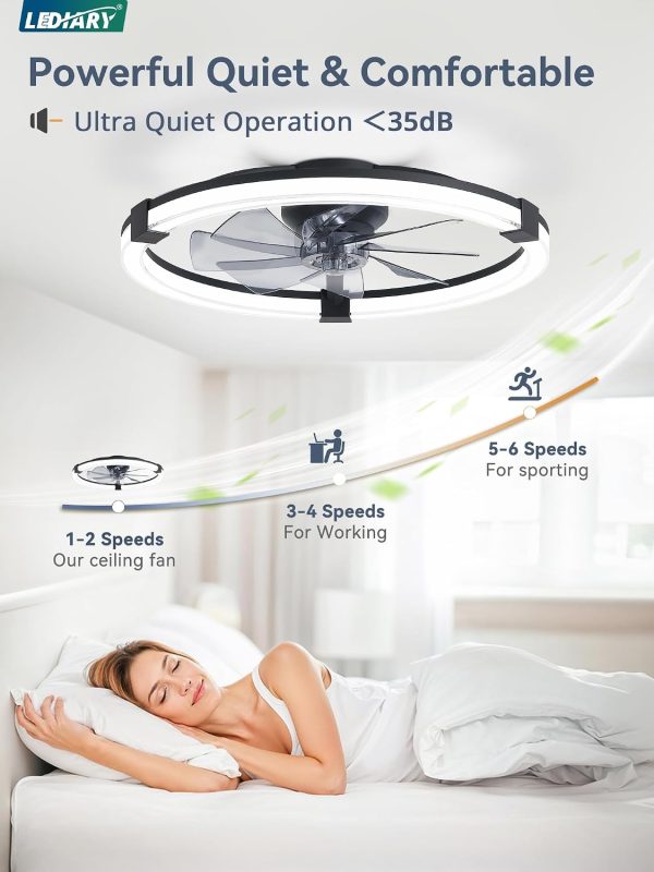 71HKb8Ju99L._AC_SL1500_.jpg Ceiling Fans with Lights 23 Inch Low Profile Fandelier with Remote Black | 6 Speeds, Reversible, Dimmable Flush Mount Fan Light, Modern Ceiling Fan with Lights for Bedroom Bladeless