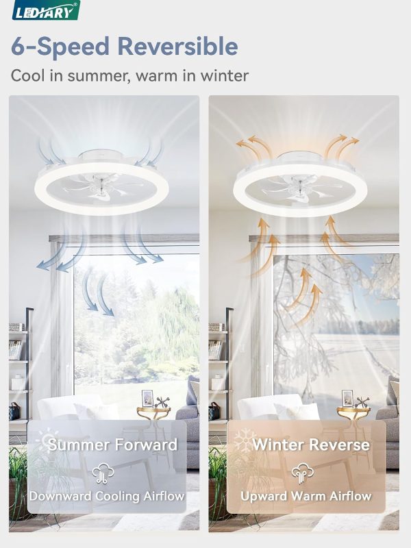 71HR6iJSvpL._AC_SL1500_.jpg windphoto 2 Pack 20" Ceiling Fans with Lights and Remote for Bedroom, White | Low Profile Fan Light, 3000K-6000K Stepless Dimmable Fandelier, 6 Speed, Reversible DC Motor, APP & Remote Control, Low Noice