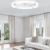 windphoto 24" Ceiling Fans with Lights, Low Profile Fandelier for Bedroom | Flush Mount Fan Light, Stepless Dimmable, App/Remote Control, 3 CCT Led, 6 Speeds, Quiet Reversible DC Motor, White