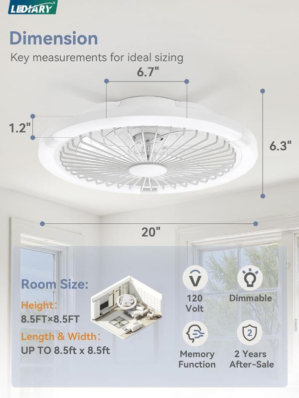 71HkIeqJ-2L._AC_SL1500_.jpg windphoto 20" Low Profile Bladeless Ceiling Fan with RGB, Remote&APP, White | Flush Mount, 6 Speed Adjustable, 3000-6000K Dimmable LED, Modern Enclosed Fandelier with Timming, Bedroom, Kids Room